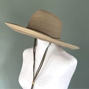Boho Wide Brim Paper Straw Sun Hat Leather Trim Pull